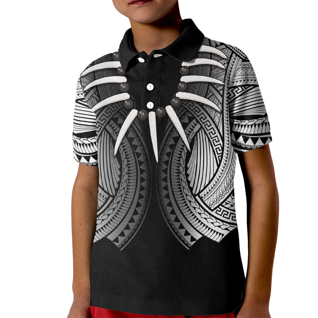 Samoan Ula Nifo Afi Tribal Kid Polo Shirt Polynesian Pattern LT9 Kid Black - Polynesian Pride