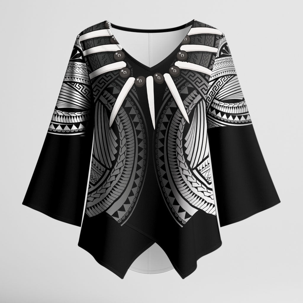 Samoan Ula Nifo Afi Tribal Kimono Sleeve Blouse Polynesian Pattern LT9 Female Black - Polynesian Pride