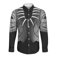 Samoan Ula Nifo Afi Tribal Long Sleeve Button Shirt Polynesian Pattern LT9 Unisex Black - Polynesian Pride