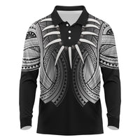 Samoan Ula Nifo Afi Tribal Long Sleeve Polo Shirt Polynesian Pattern LT9 Black - Polynesian Pride