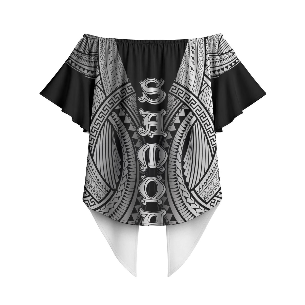 Samoan Ula Nifo Afi Tribal Off Shoulder Wrap Waist Top Polynesian Pattern LT9 - Polynesian Pride
