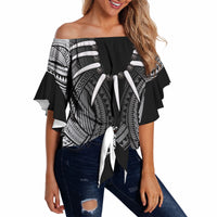 Samoan Ula Nifo Afi Tribal Off Shoulder Wrap Waist Top Polynesian Pattern LT9 - Polynesian Pride