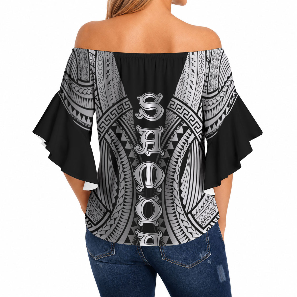 Samoan Ula Nifo Afi Tribal Off Shoulder Wrap Waist Top Polynesian Pattern LT9 - Polynesian Pride