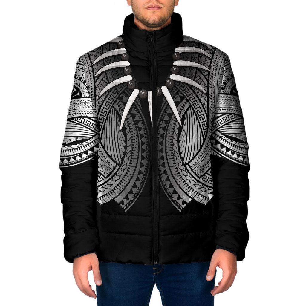 Samoan Ula Nifo Afi Tribal Padded Jacket Polynesian Pattern LT9 Men Black - Polynesian Pride