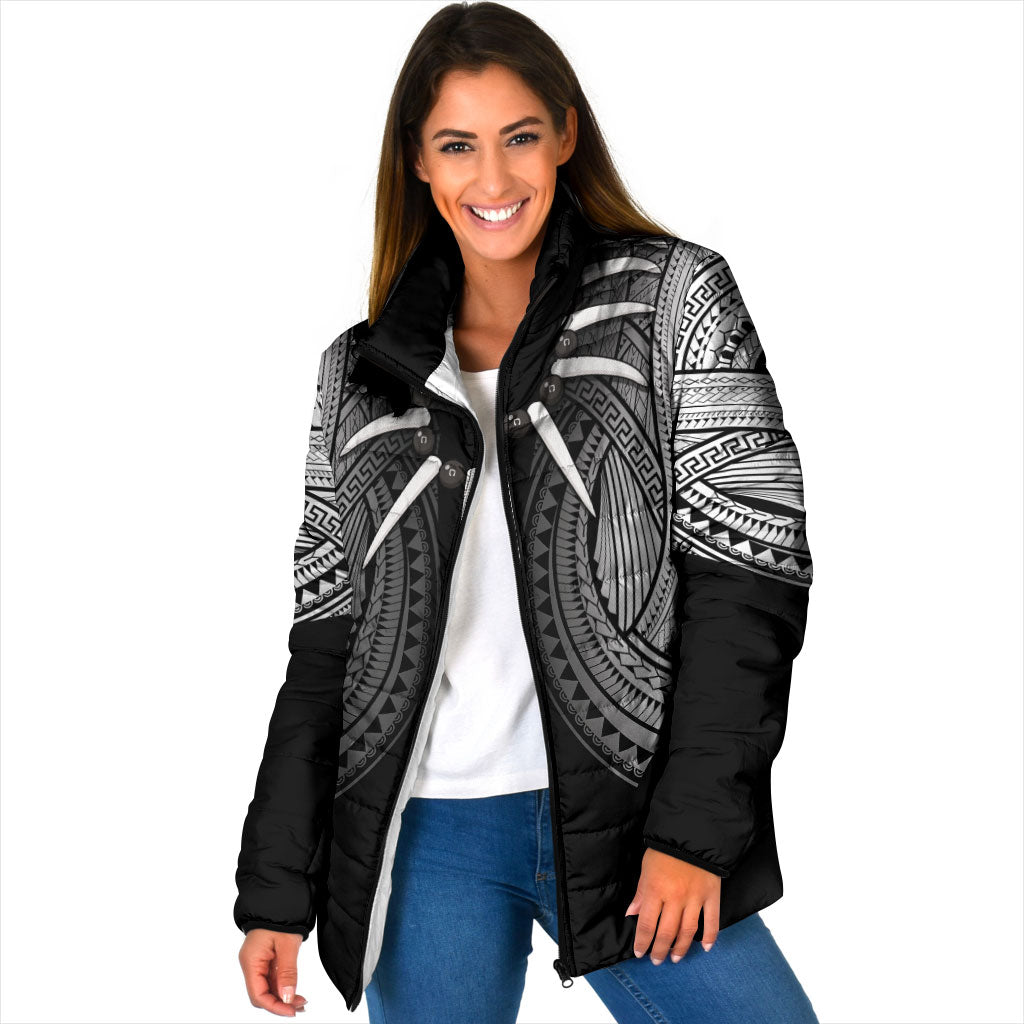 Samoan Ula Nifo Afi Tribal Padded Jacket Polynesian Pattern LT9 Women Black - Polynesian Pride