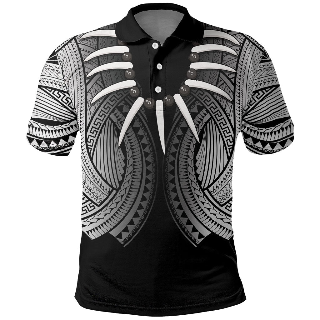 Samoan Ula Nifo Afi Tribal Polo Shirt Polynesian Pattern LT9 Black - Polynesian Pride