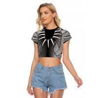 Samoan Ula Nifo Afi Tribal Raglan Cropped T Shirt Polynesian Pattern LT9 Female Black - Polynesian Pride