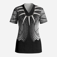 Samoan Ula Nifo Afi Tribal Scrub Top Polynesian Pattern LT9 Adult Black - Polynesian Pride