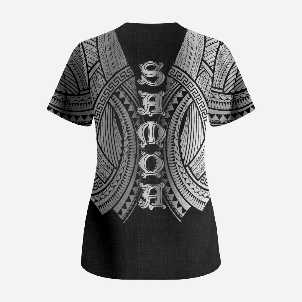 Samoan Ula Nifo Afi Tribal Scrub Top Polynesian Pattern LT9 - Polynesian Pride