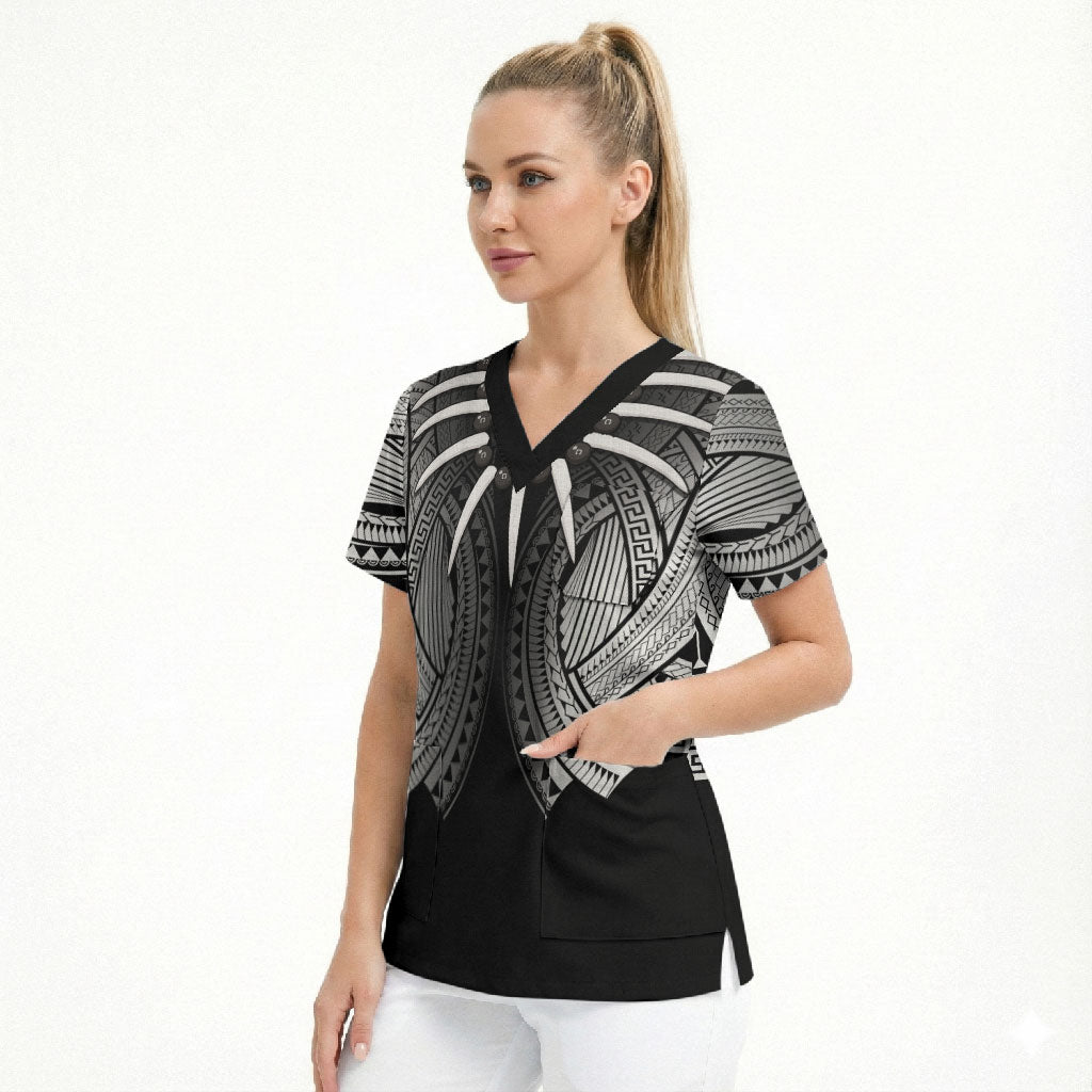 Samoan Ula Nifo Afi Tribal Scrub Top Polynesian Pattern LT9 - Polynesian Pride