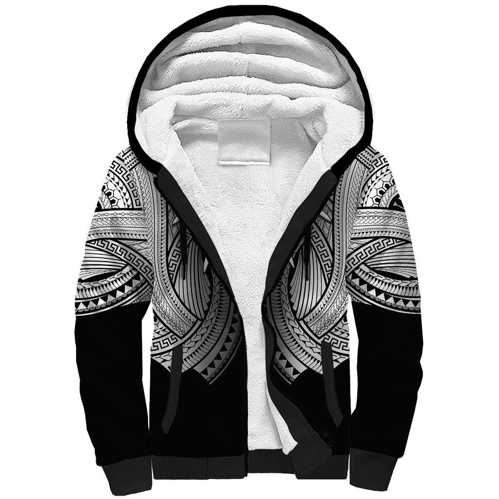 Samoan Ula Nifo Afi Tribal Sherpa Hoodie Polynesian Pattern LT9 Unisex Black - Polynesian Pride