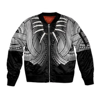 Samoan Ula Nifo Afi Tribal Sleeve Zip Bomber Jacket Polynesian Pattern LT9 Unisex Black - Polynesian Pride