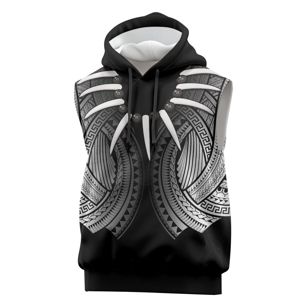 Samoan Ula Nifo Afi Tribal Sleeveless Hoodie Polynesian Pattern LT9 Black - Polynesian Pride
