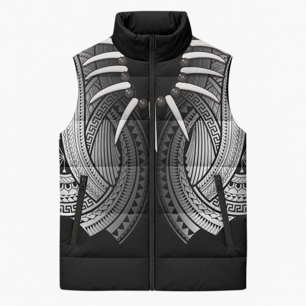 Samoan Ula Nifo Afi Tribal Sleeveless Puffer Jacket Polynesian Pattern LT9 Unisex Black - Polynesian Pride