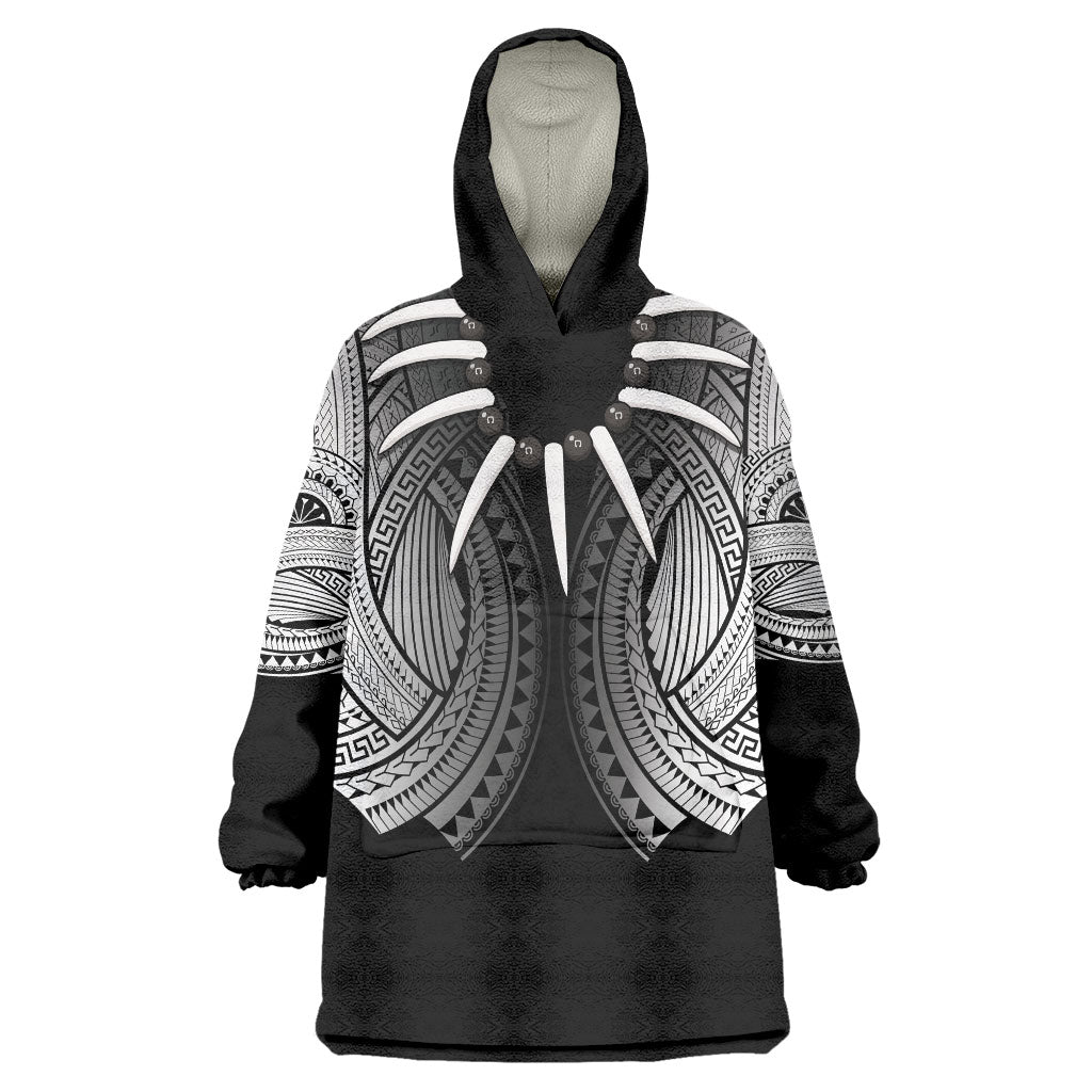 Samoan Ula Nifo Afi Tribal Wearable Blanket Hoodie Polynesian Pattern LT9 One Size Black - Polynesian Pride