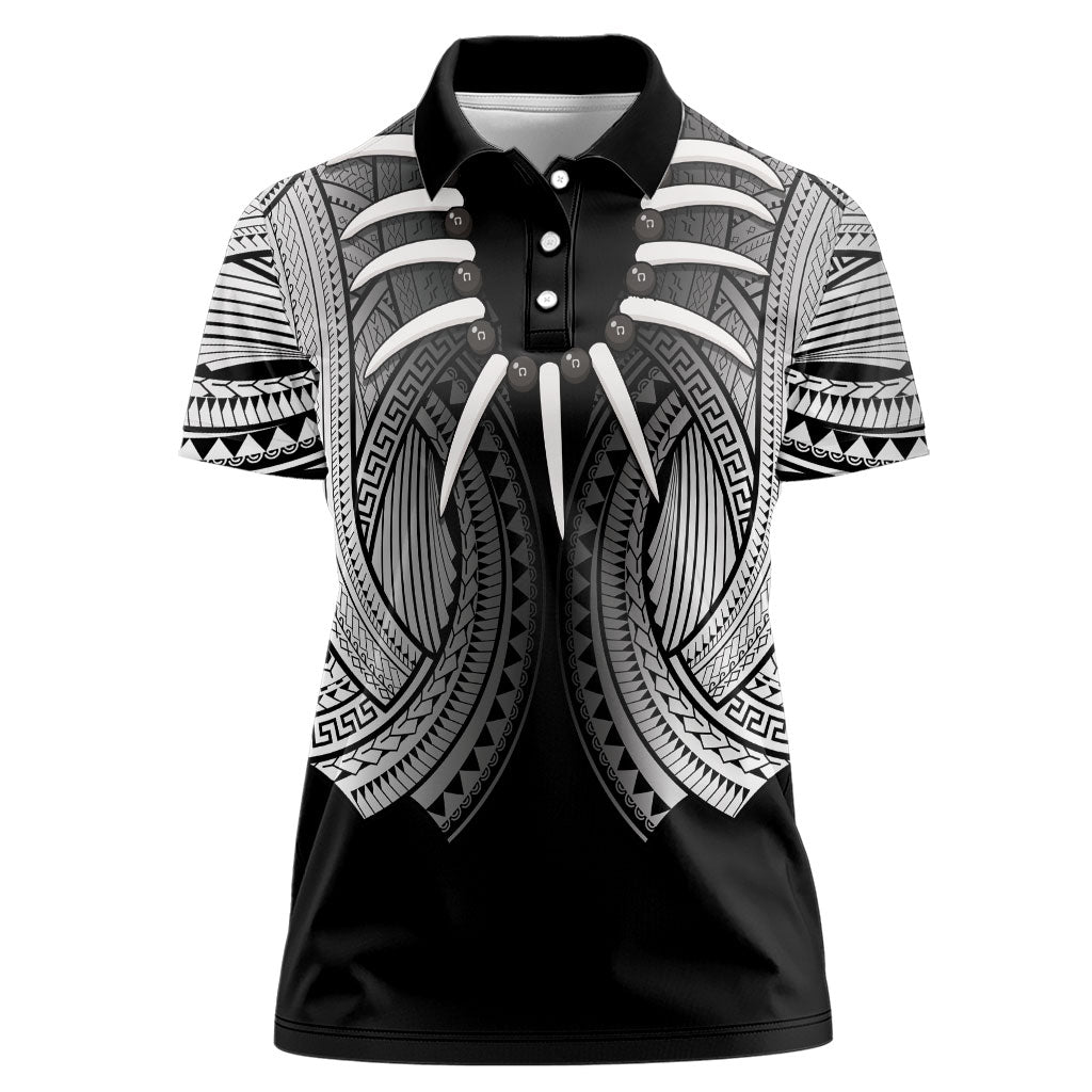 Samoan Ula Nifo Afi Tribal Women Polo Shirt Polynesian Pattern LT9 Female Black - Polynesian Pride