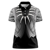 Samoan Ula Nifo Afi Tribal Women Polo Shirt Polynesian Pattern LT9 Female Black - Polynesian Pride