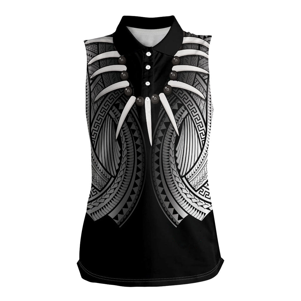 Samoan Ula Nifo Afi Tribal Women Sleeveless Polo Shirt Polynesian Pattern LT9 Female Black - Polynesian Pride