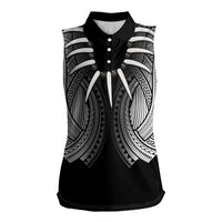 Samoan Ula Nifo Afi Tribal Women Sleeveless Polo Shirt Polynesian Pattern LT9 Female Black - Polynesian Pride