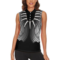 Samoan Ula Nifo Afi Tribal Women Sleeveless Polo Shirt Polynesian Pattern LT9 - Polynesian Pride