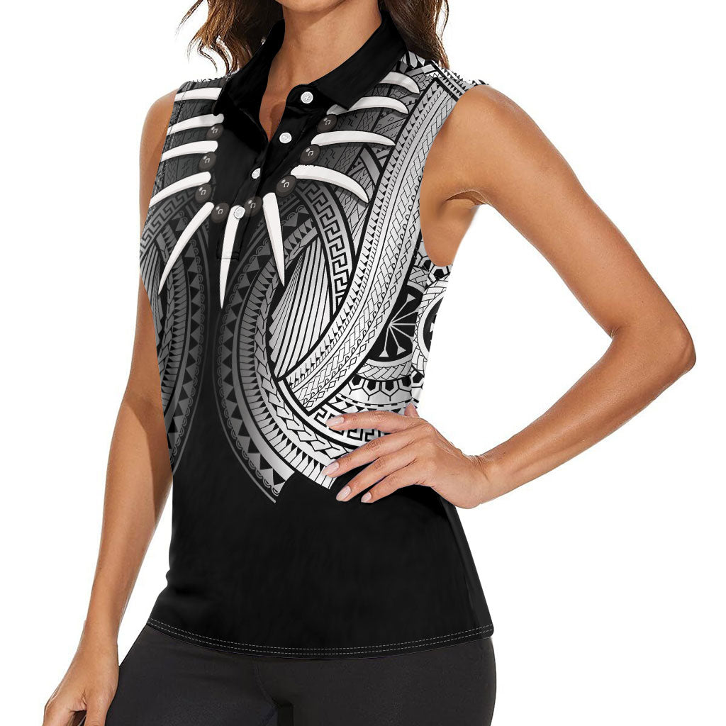 Samoan Ula Nifo Afi Tribal Women Sleeveless Polo Shirt Polynesian Pattern LT9 - Polynesian Pride