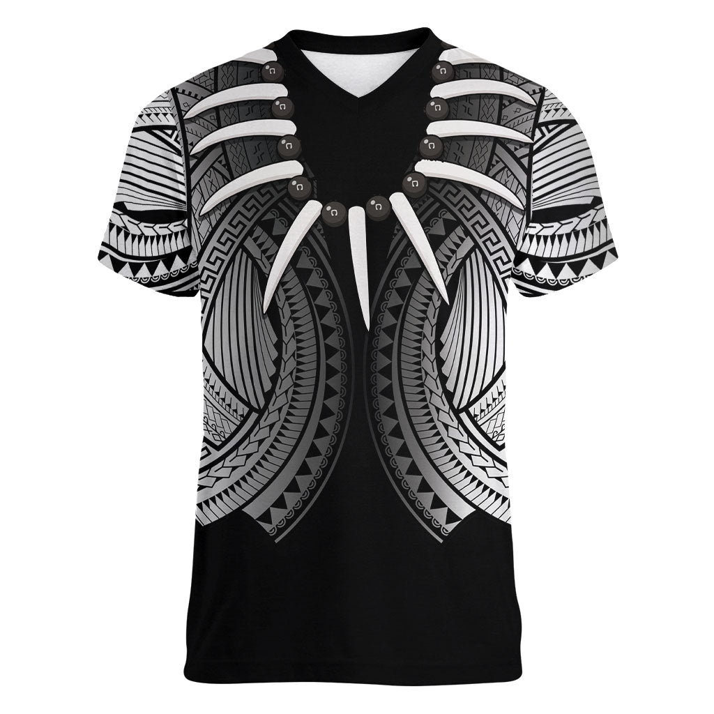 Samoan Ula Nifo Afi Tribal Women V-Neck T-Shirt Polynesian Pattern LT9 Female Black - Polynesian Pride