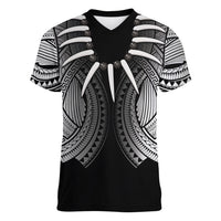 Samoan Ula Nifo Afi Tribal Women V-Neck T-Shirt Polynesian Pattern LT9 Female Black - Polynesian Pride
