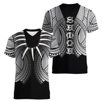 Samoan Ula Nifo Afi Tribal Women V-Neck T-Shirt Polynesian Pattern LT9 - Polynesian Pride