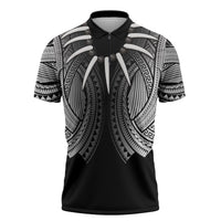 Samoan Ula Nifo Afi Tribal Zipper Polo Shirt Polynesian Pattern LT9 Black - Polynesian Pride