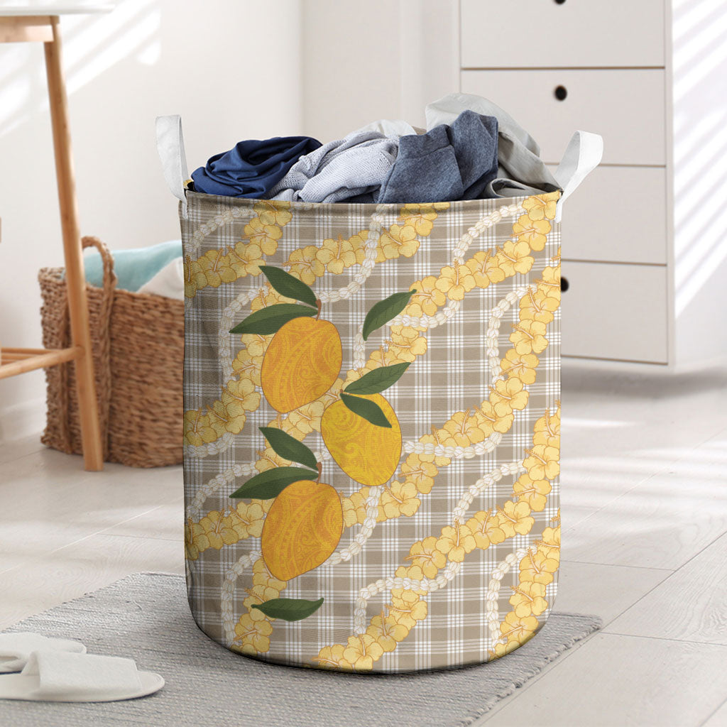 Maku'e Hawaiian Mango Palaka Laundry Basket Aloha Hibiscus Pikake Lei LT9 Brown - Polynesian Pride