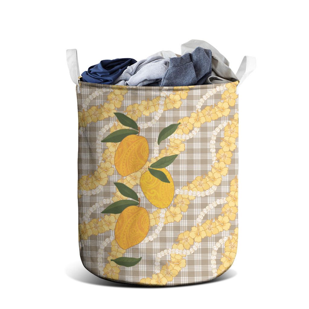 Maku'e Hawaiian Mango Palaka Laundry Basket Aloha Hibiscus Pikake Lei LT9 - Polynesian Pride