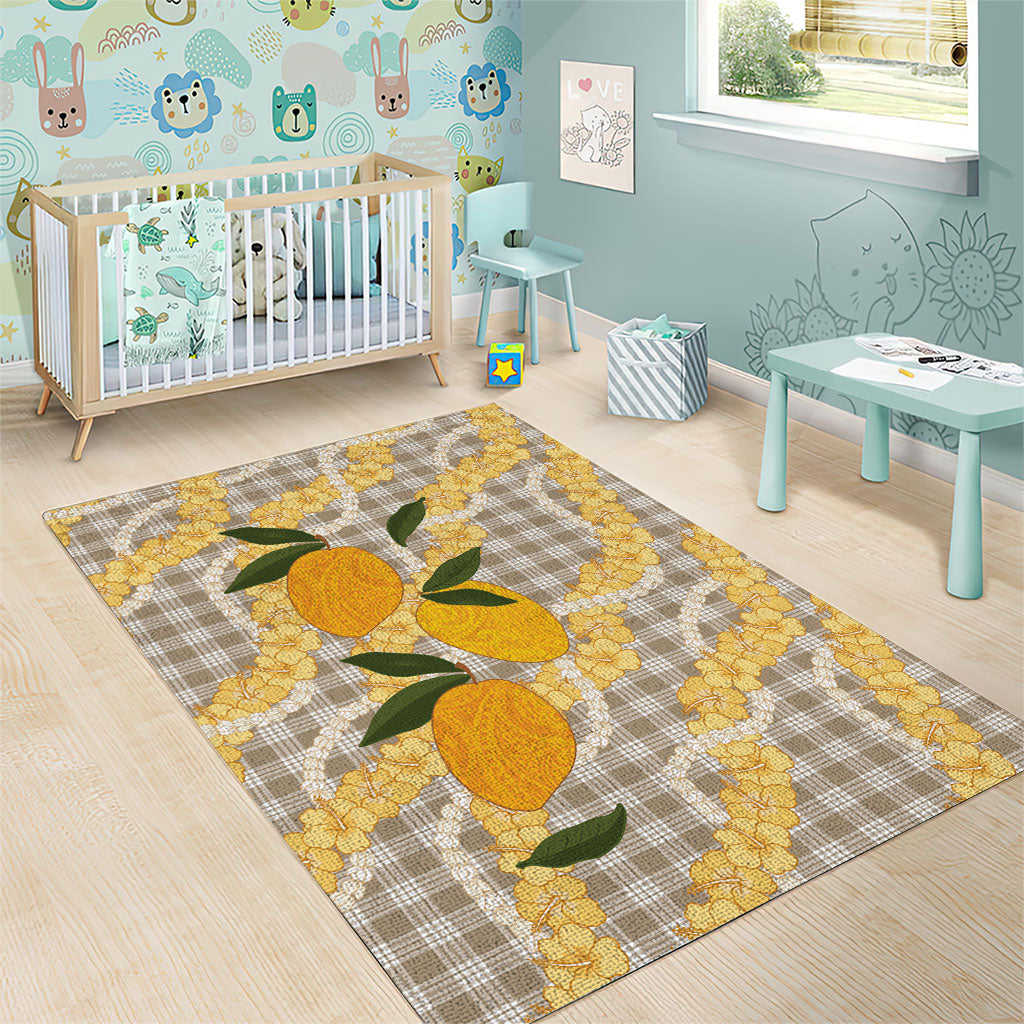 Maku'e Hawaiian Mango Palaka Area Rug Aloha Hibiscus Pikake Lei LT9 - Polynesian Pride