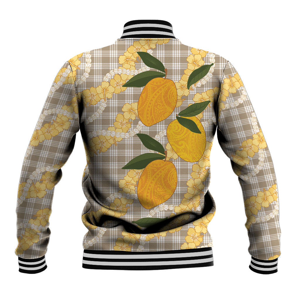 Maku'e Hawaiian Mango Palaka Baseball Jacket Aloha Hibiscus Pikake Lei LT9 - Polynesian Pride