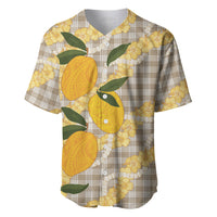 Maku'e Hawaiian Mango Palaka Baseball Jersey Aloha Hibiscus Pikake Lei LT9 Brown - Polynesian Pride