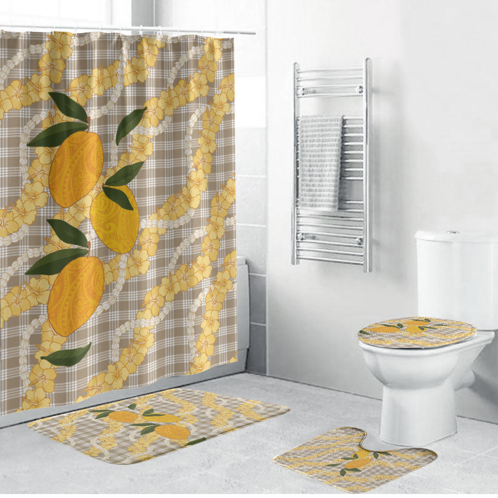 Maku'e Hawaiian Mango Palaka Bathroom Set Aloha Hibiscus Pikake Lei LT9 Bathroom Set (4 pcs) Brown - Polynesian Pride