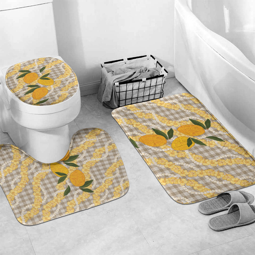 Maku'e Hawaiian Mango Palaka Bathroom Set Aloha Hibiscus Pikake Lei LT9 Mat Set Only (3 pcs) One Size Brown - Polynesian Pride
