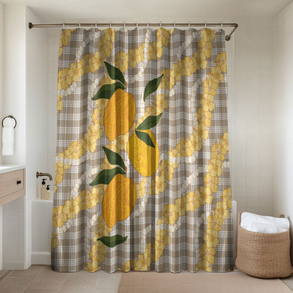 Maku'e Hawaiian Mango Palaka Bathroom Set Aloha Hibiscus Pikake Lei LT9 Shower Curtain Only Brown - Polynesian Pride