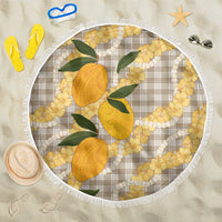 Maku'e Hawaiian Mango Palaka Beach Blanket Aloha Hibiscus Pikake Lei LT9 One Size 150cm Brown - Polynesian Pride