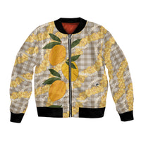 Maku'e Hawaiian Mango Palaka Bomber Jacket Aloha Hibiscus Pikake Lei LT9 Unisex Brown - Polynesian Pride