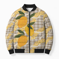 Maku'e Hawaiian Mango Palaka Bomber Puffer Jacket Aloha Hibiscus Pikake Lei LT9 Unisex Brown - Polynesian Pride