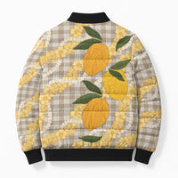 Maku'e Hawaiian Mango Palaka Bomber Puffer Jacket Aloha Hibiscus Pikake Lei LT9 - Polynesian Pride