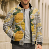 Maku'e Hawaiian Mango Palaka Bomber Puffer Jacket Aloha Hibiscus Pikake Lei LT9 - Polynesian Pride