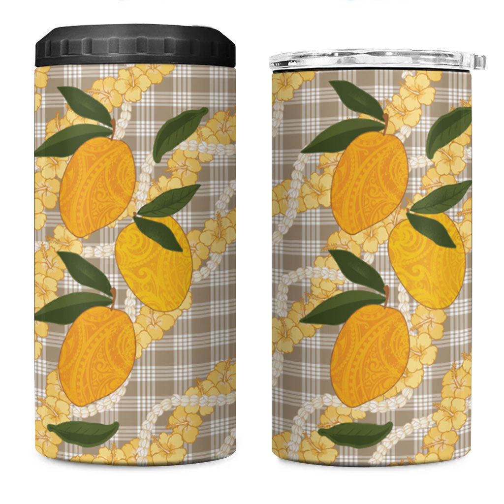 Maku'e Hawaiian Mango Palaka 4 in 1 Can Cooler Tumbler Aloha Hibiscus Pikake Lei LT9 One Size: 16 oz Brown - Polynesian Pride