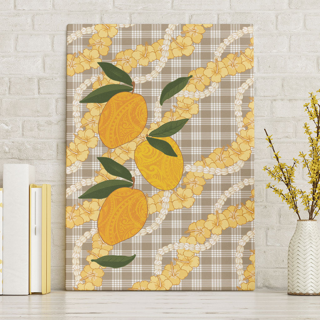 Maku'e Hawaiian Mango Palaka Canvas Wall Art Aloha Hibiscus Pikake Lei LT9 Without Frame Brown - Polynesian Pride