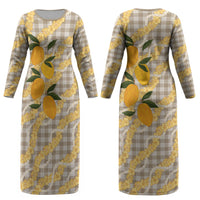 Maku'e Hawaiian Mango Palaka Couples Matching Long Sleeve Bodycon Dress and Hawaiian Shirt Aloha Hibiscus Pikake Lei LT9 - Polynesian Pride