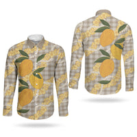 Maku'e Hawaiian Mango Palaka Couples Matching Off Shoulder Maxi Dress and Long Sleeve Button Shirt Aloha Hibiscus Pikake Lei LT9 - Polynesian Pride