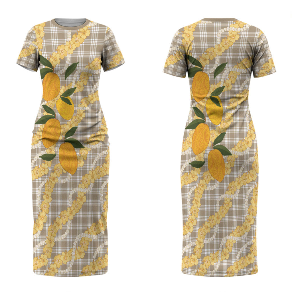 Maku'e Hawaiian Mango Palaka Couples Matching Short Sleeve Bodycon Dress and Long Sleeve Button Shirt Aloha Hibiscus Pikake Lei LT9 - Polynesian Pride