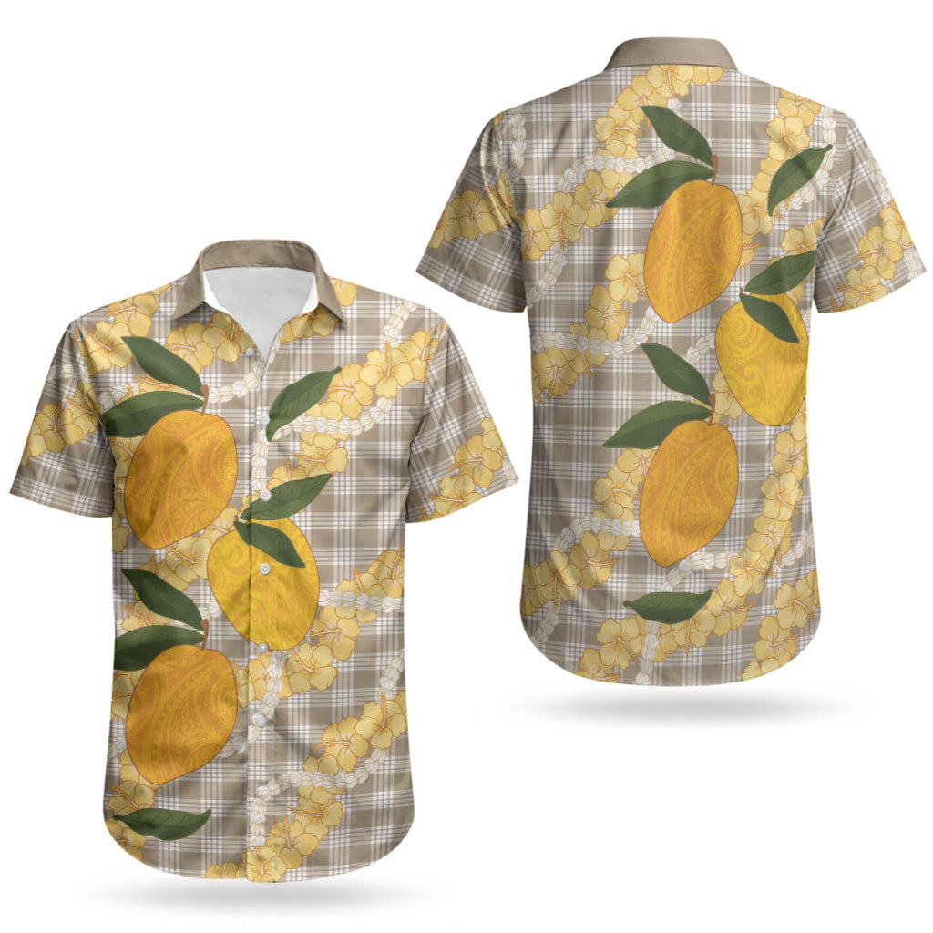 Maku'e Hawaiian Mango Palaka Couples Matching Tank Maxi Dress and Hawaiian Shirt Aloha Hibiscus Pikake Lei LT9 - Polynesian Pride