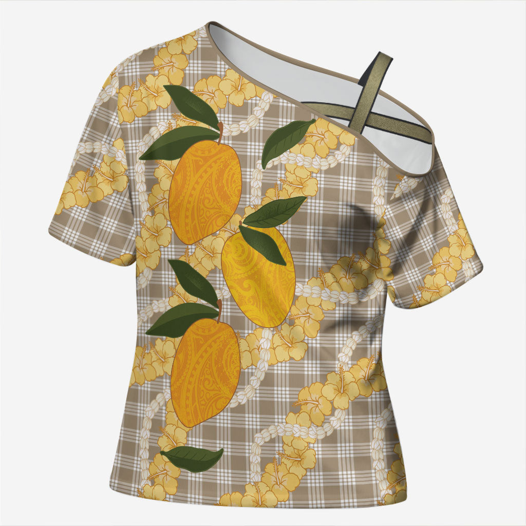 Maku'e Hawaiian Mango Palaka Cross Shoulder Shirt Aloha Hibiscus Pikake Lei LT9 Female Brown - Polynesian Pride