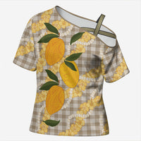 Maku'e Hawaiian Mango Palaka Cross Shoulder Shirt Aloha Hibiscus Pikake Lei LT9 Female Brown - Polynesian Pride